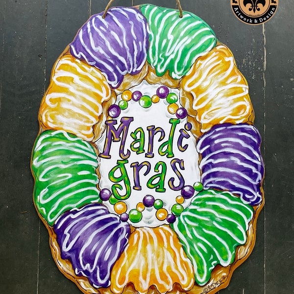 King Cake Door Hanger, UV Print, Mardi Gras Decor