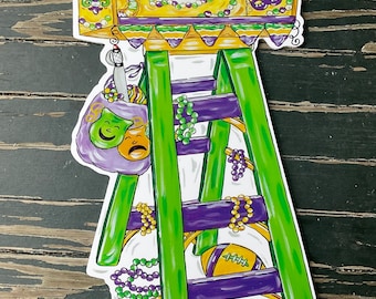 Mardi Gras Tree and Ladder Chairs Watercolor Printable PNG