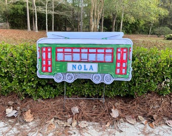 Nola Streetcar Yard Stake, Garden Decor,  Drez Artwork, Made in Louisiana, New Orleans