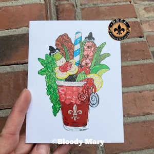 Bloody Mary, Note Cards, Notecards, Stationery, Crawfish, Alcohol, NOLA, New Orleans, Drez Artwork, Wholesale Available