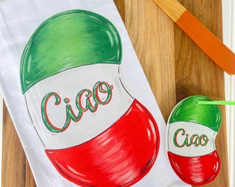 Italian Tea Towel Gift Set, Italian Bean Ornament, Gift Package Combo, Hostess Gift, Teacher