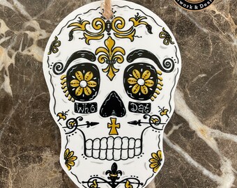 Sugar Skull Saints Ornament, Louisiana Artwork