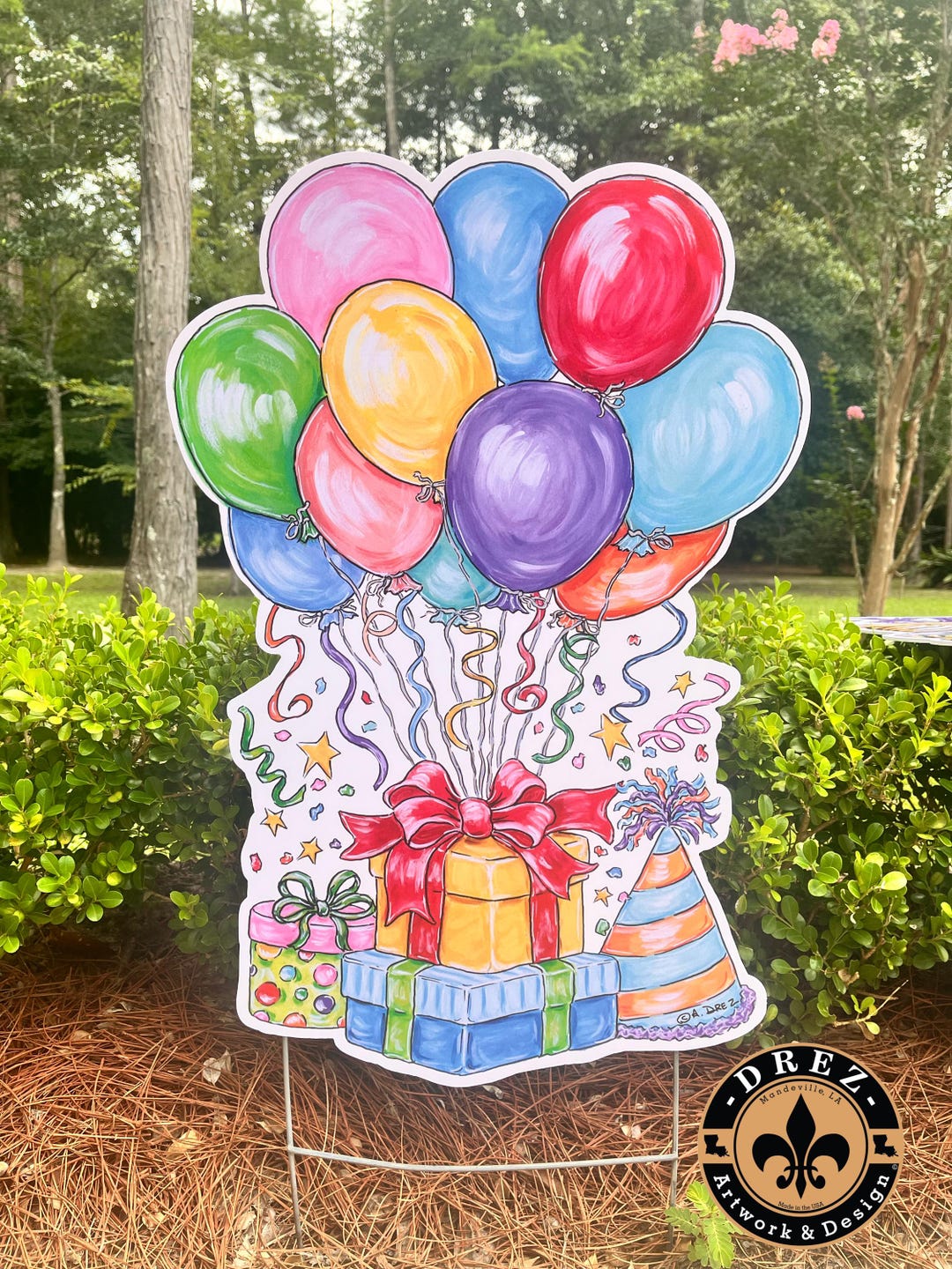 Happy Birthday Yard Sign, Balloon, Garden Stake, Birthday Yard Decor ...