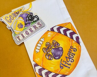 Tiger Tea Towel, Ornament, Gift Package Combo, Nola, Louisiana, Christmas Gift, Christmas Ornament, Football