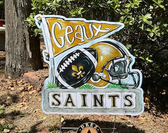 Saints Football, Yard Stake, Garden Decor, NOLA Art, Louisiana, New Orleans