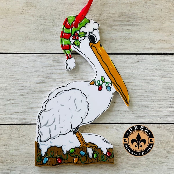 Pelican Ornament, Christmas, Ornament, NOLA, New Orleans, Louisiana, Made in Louisiana, Christmas Pelican