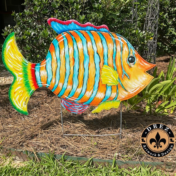 Tropical Fish Yard Stake, Garden Decor, Pool Decor, Beach House,Coastal, Beach Art, Sea Life, New Orleans,Made in Louisiana, Wholesale Avail