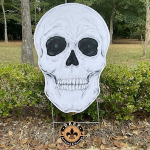 Skull Yard Stake, Yard Sign, Yard Art, Outdoor Decor, Garden Decor, Drez Artwork, Wholesale Available, Spooky, Halloween, Day of the Dead