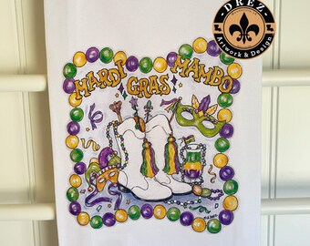 Mardi Gras Marching Boot Tea Towel, Mardi Gras Mambo, New Orleans Kitchen Decor, Hand Towel, Home Decor, Hostess Gift