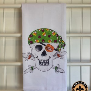 Halloween Cotton Tea Towel, Pirate Skull Crossbones Decor