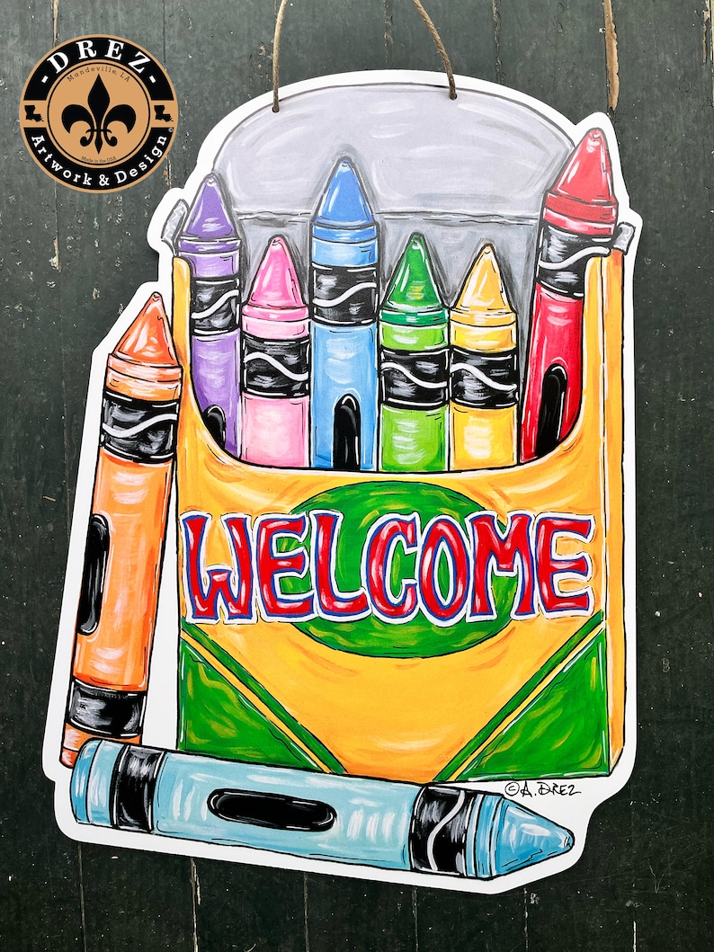 Crayon Sign In Crayon Box Door Hanger, Teacher Gift, Back to School Decor, Made in USA ...