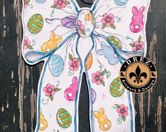 Easter Bow Door Hanger, Peeps, Springtime, Spring Door Hanger, Drez Artwork, Easter Egg, Easter Door Decor