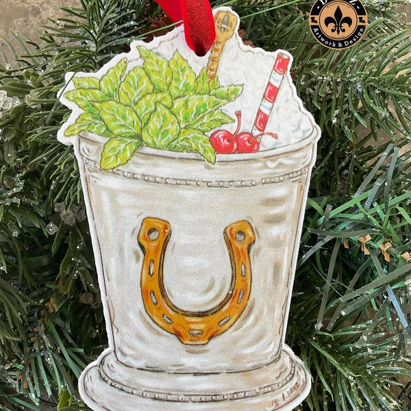 Mint Julep Ornament, Christmas, Kentucky Derby, Run for the Roses, Souvenir, Drez Artwork, Wholesale Available, Made in USA