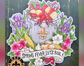 Crawfish, Crawfish Boil Door Hanger, NOLA Art, Made in USA, Southern Magnolia, Azaleas, Louisiana Flower, Springtime