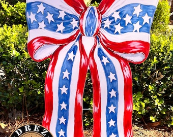 Patriotic Bow Garden Sign, Yard Stake, American Flag, Patriotic Yard Art, PVC, USA, Outdoor Decor, Stars and Stripes, Drez Artwork