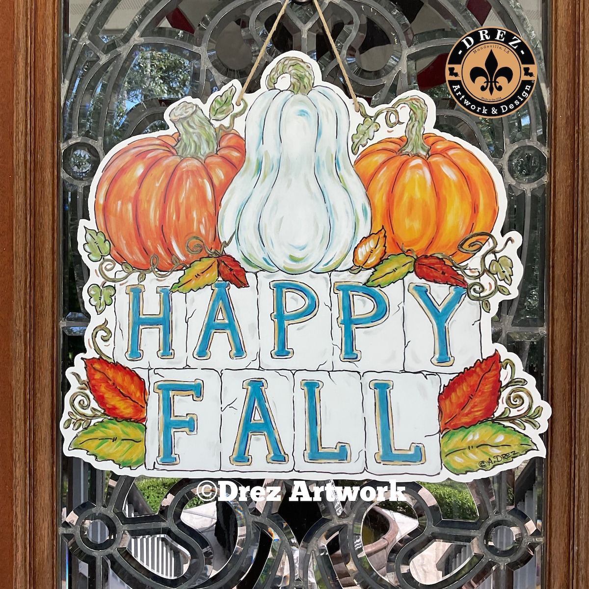 Fall Door Hanger, Happy Fall, Nola Icon, New Orleans Street Tiles, Fall Decor, Pumpkins, Maple Leaf, Made in Louisiana, Drez Artwork - Etsy