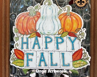 Fall Door Hanger, Happy Fall, Nola Icon, New Orleans Street Tiles, Fall Decor, Pumpkins, Maple Leaf, Made in Louisiana, Drez Artwork