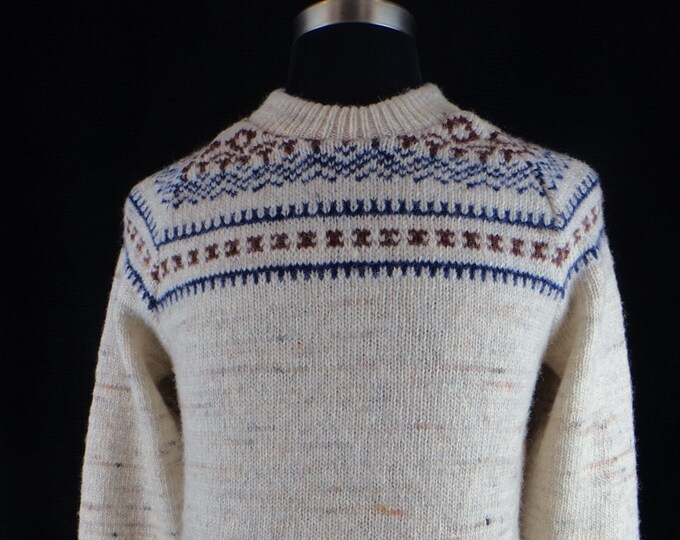 Vintage Fair Isle Sweater, Beige Wool, Nordic Sweater, size Women's