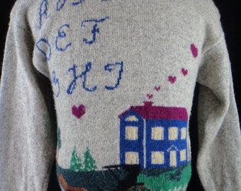 Amish Sweater, Woolrich Wool Sweater, (Size: Women's Small?), ABCs, Horse, Buggy, House, Hearts, 100% Wool, Great Condition