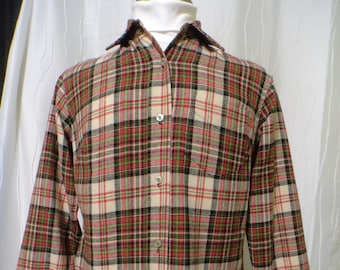 Women's Vintage Pendleton Wool Shirt, (Size: Women's 14?), 90s Wool Shirt, Plaid Wool, Beige, Red, Olive Green Pendleton, Great Condition