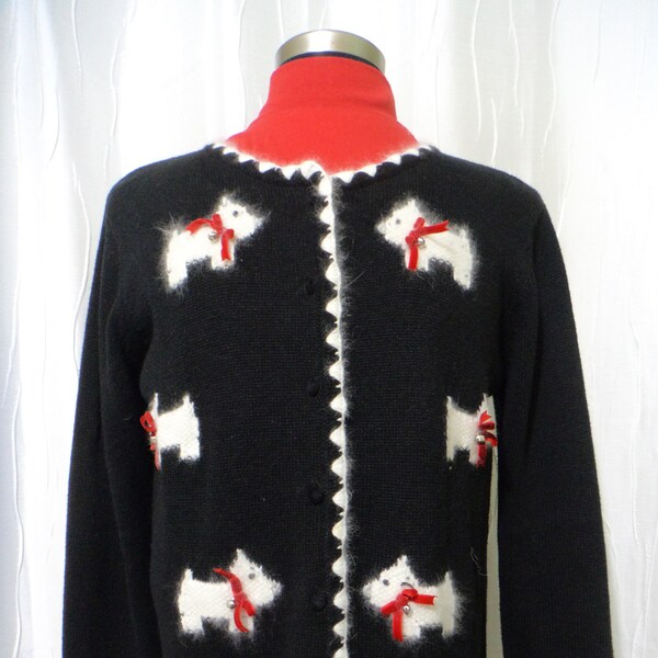 Nice Christmas Sweater, Scottie Dog Sweater, (Size: Women's Medium), White Scottie, Dogs Sweater, Dog Show, Christmas Dogs