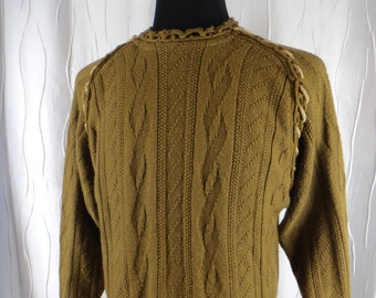Vintage Together! Pullover Sweater, Olive, Gold, (Size: Women's Medium?), Ski Sweater, Olive Green Acrylic, Army Green, Gold Cording