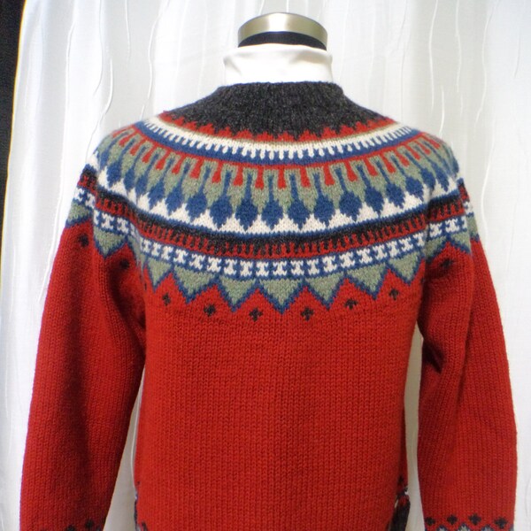 RESERVED FOR HEIDI B. Vintage Fair Isle Sweater, Eddie Bauer  (Size: Women's Medium), Nordic Sweater, Red, Gray, Blue Sweater, Ski Sweater