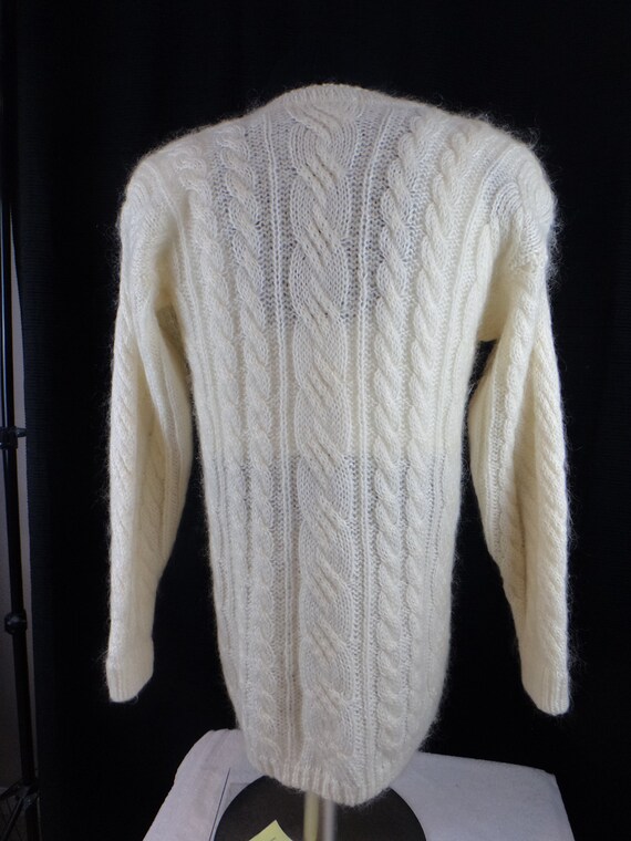 Vintage Acrylic/Mohair Sweater, Off-White, Deep V… - image 6