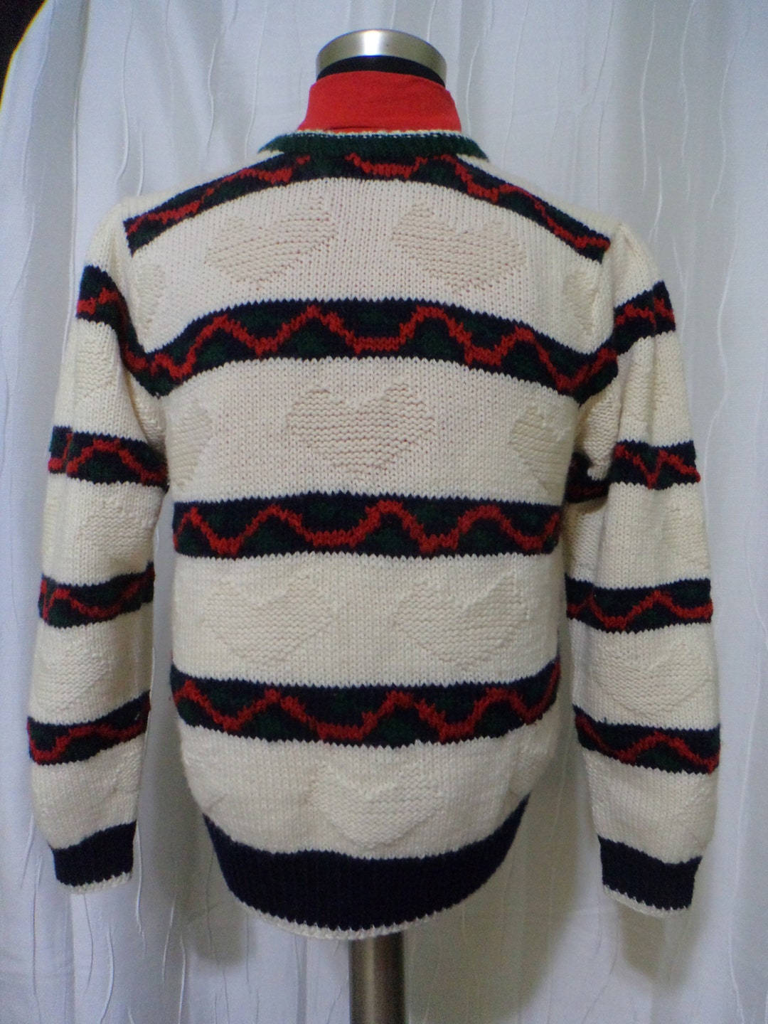 Vintage White Wool Sweater, Skyr Sweater women's: Medium Large, Heart ...