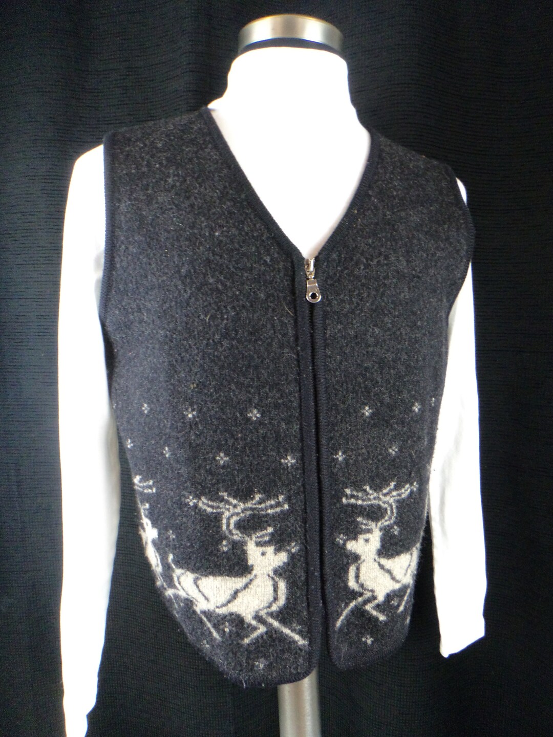 Reindeer Vest, Boiled Wool, size Women's Medium Large, Gray, Black
