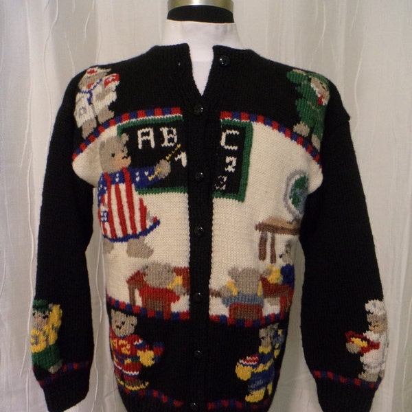 Vintage Teacher Sweater, (Size: Women's Small?), School Sweater, Teddy Bear Sweater, Folk Art, Teacher Gag Gift, Like New