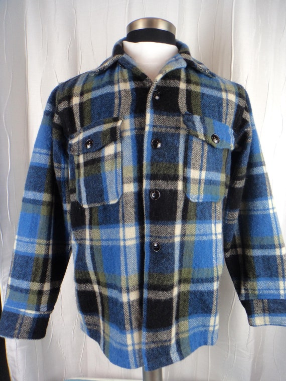 Chippewa, Vintage Chippewa Woolens Jacket, Wool Shacket, Blue Plaid, Traverse City (Size: Women's Small/Medium?) UNLINED, Detroit Lions Tailgate Party