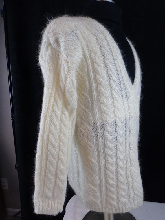 Vintage Acrylic/Mohair Sweater, Off-White, Deep V… - image 3