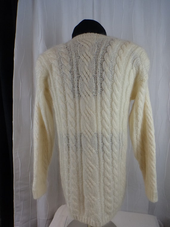 Vintage Acrylic/Mohair Sweater, Off-White, Deep V… - image 7