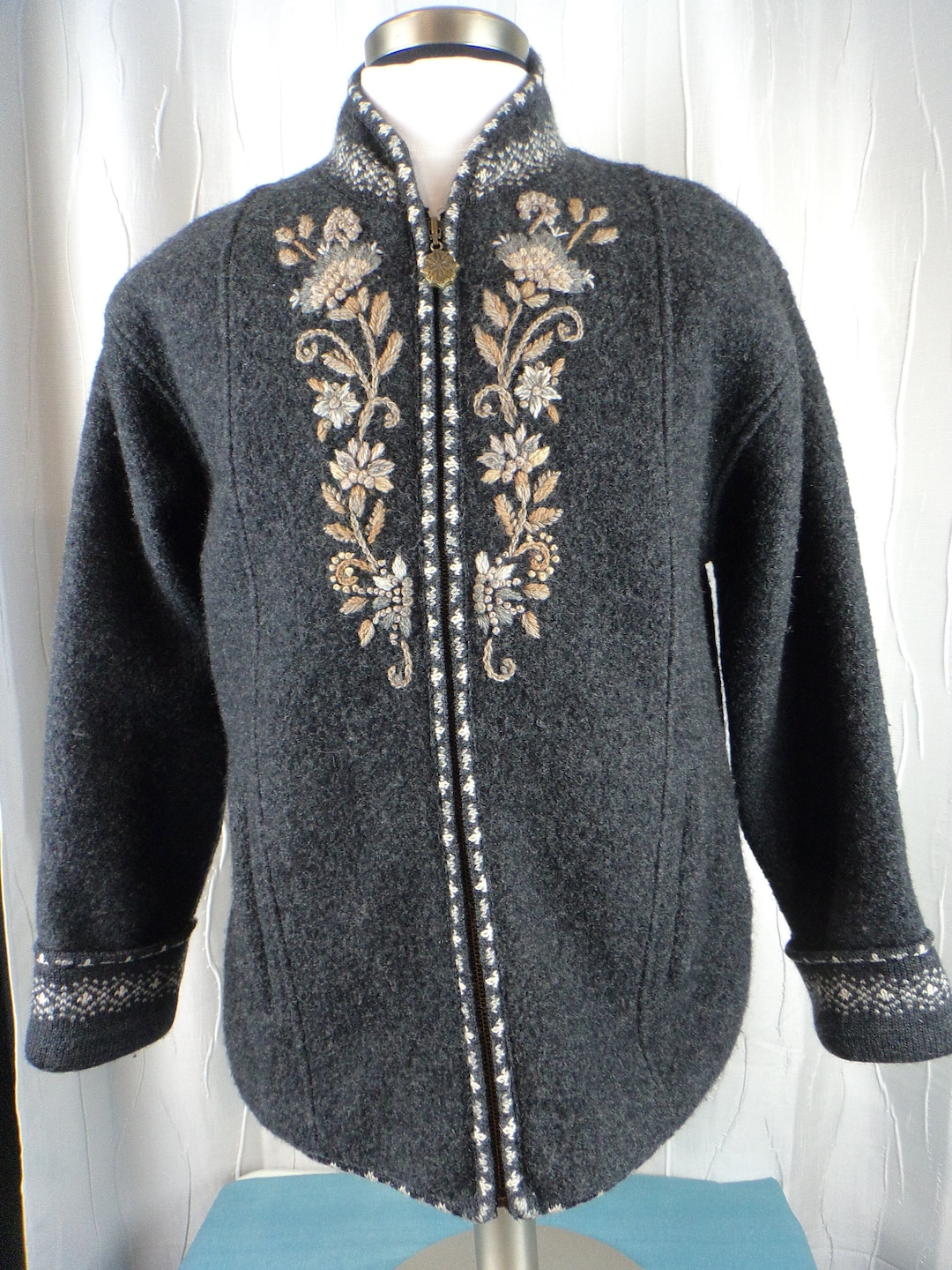 Icelandic Design Sweater, Floral Sweater Jacket, size Women's Extra