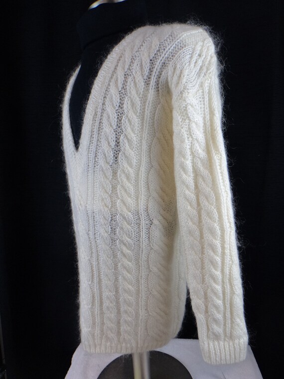Vintage Acrylic/Mohair Sweater, Off-White, Deep V… - image 5