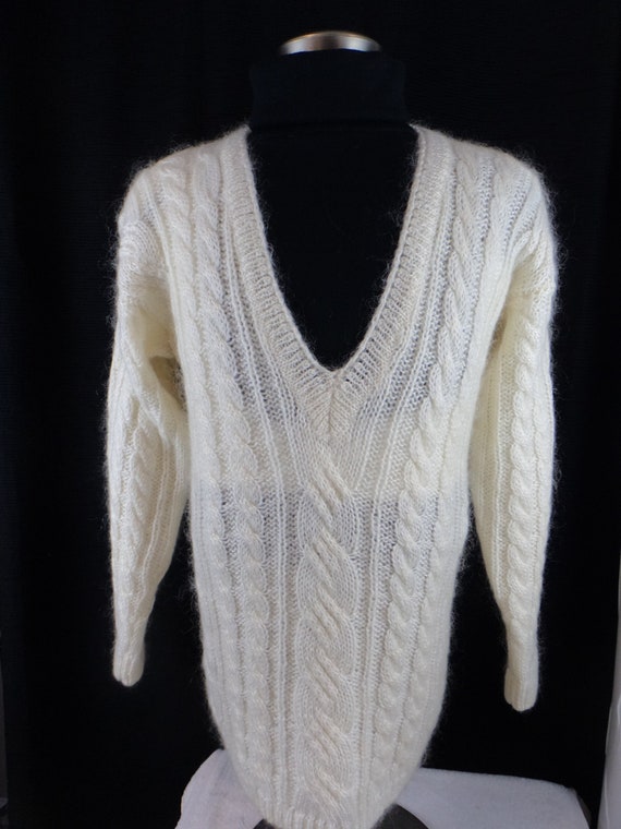 Vintage Acrylic/Mohair Sweater, Off-White, Deep V… - image 1