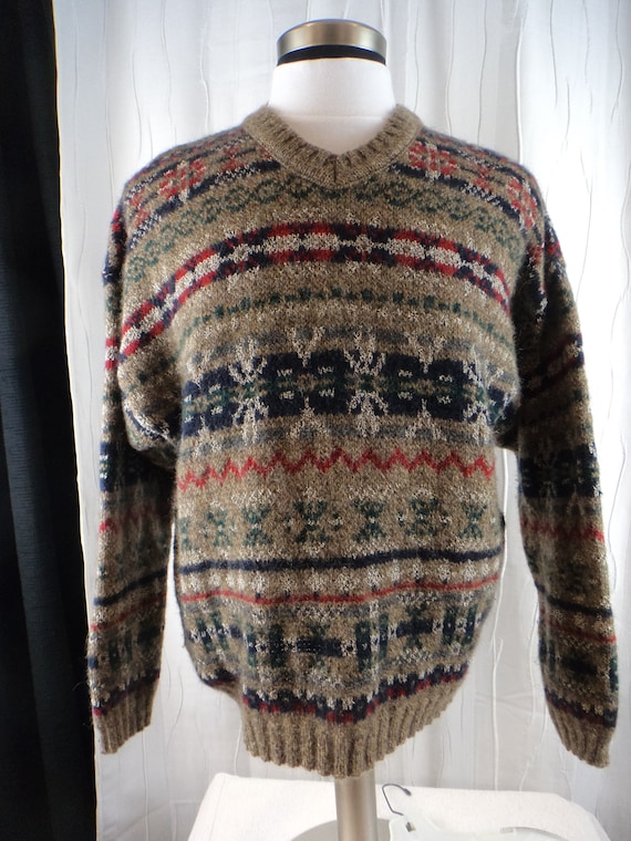 Vintage Ski Sweater, Wool Blend Sweater, Unisex, (