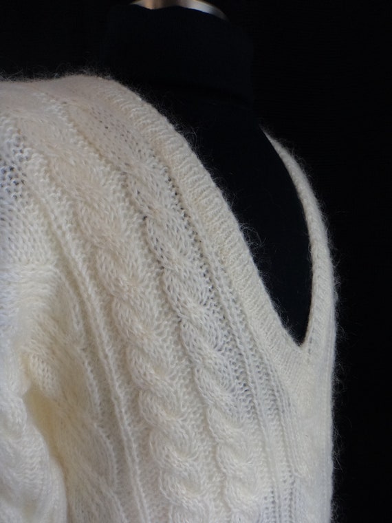 Vintage Acrylic/Mohair Sweater, Off-White, Deep V… - image 4