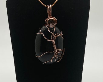 Tigers eye Copper Tree of life with Wave pendant