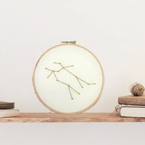 Gemini star sign hand embroidery hoop art zodiac constellation gift for gemini or June birthday image 2