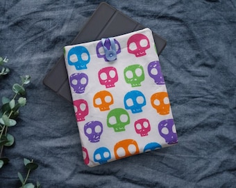 Skull fabric iPad case, fabric iPad cover 10th generation, iPad air case 5th generation, 10 inch tablet case, iPad gifts, Handmade in the UK