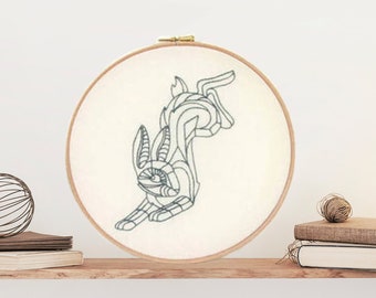 Rabbit hand embroidery hoop art - woodland animal decor wall hanging - nursery decor or gift for animal lover - handmade in the UK