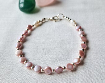 Light pink freshwater pearl bracelet - handmade in the UK