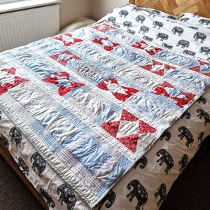 Handmade patchwork quilt, nautical themed single bed quilt, large quilted throw, heirloom gift for new home, handmade in the UK
