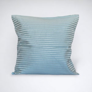 Duck egg and silver cushion cover - throw pillow cover in stripey fabric - home decor gift for new home - handmade in the uk