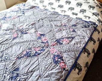 Handmade patchwork quilt, single bed quilt, large quilted throw, heirloom gift for new home, handmade in the UK