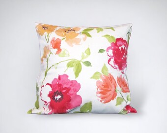 Floral cushion cover in pink and peach, Ashley Wilde Marden in Crimson, home decor gift for new home, handmade in the UK