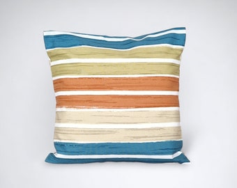 Orange and blue striped pillow cover, colourful striped scatter cushion, colourful maximalist home decor gift, handmade in the UK