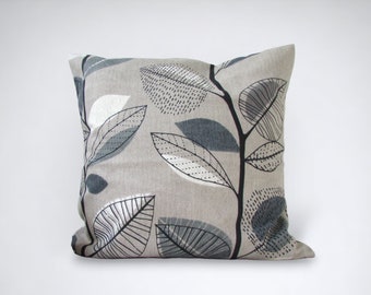 Grey cushion cover in leaf print fabric - Prestigious Textiles Autumn Leaves in Sable - throw pillow cover - Handmade in the UK